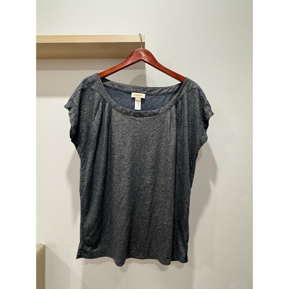 Diesel Womens Tank Top Blouse Size Large Viscose Metallic Blue Fairy Sparkle